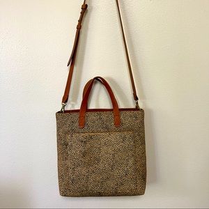 Madewell transport crossbody tote in calfhair leopard print with leather…